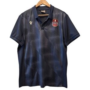 Macron Alamein FC Soccer Polo Shirt‎ Navy Blue Grey Striped Mens XXL